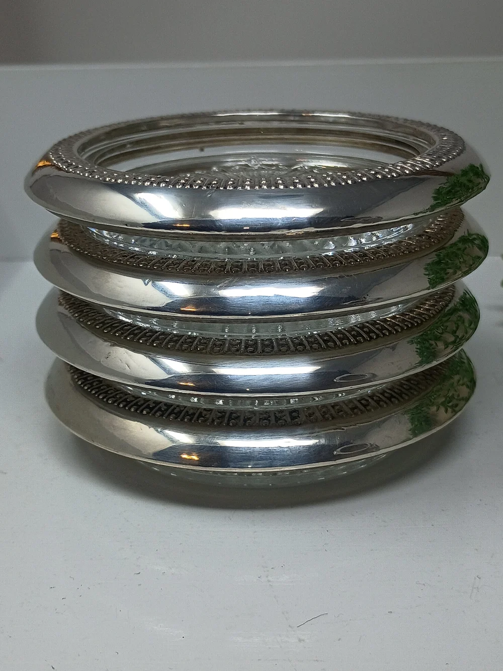 Sterling Silver Glass Sunburst Coasters - Set of 4